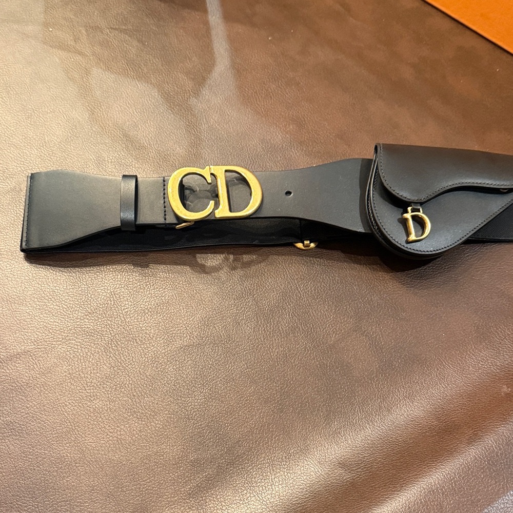 Dior Black Leather Belt Bag with Gold CD Buckle